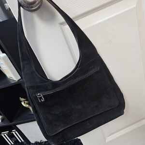 Authentic Black Suede  Gucci Shoulder Bag